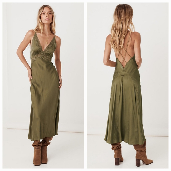 Spell Dresses & Skirts - SPELL Boudoir Slip Dress in Olive